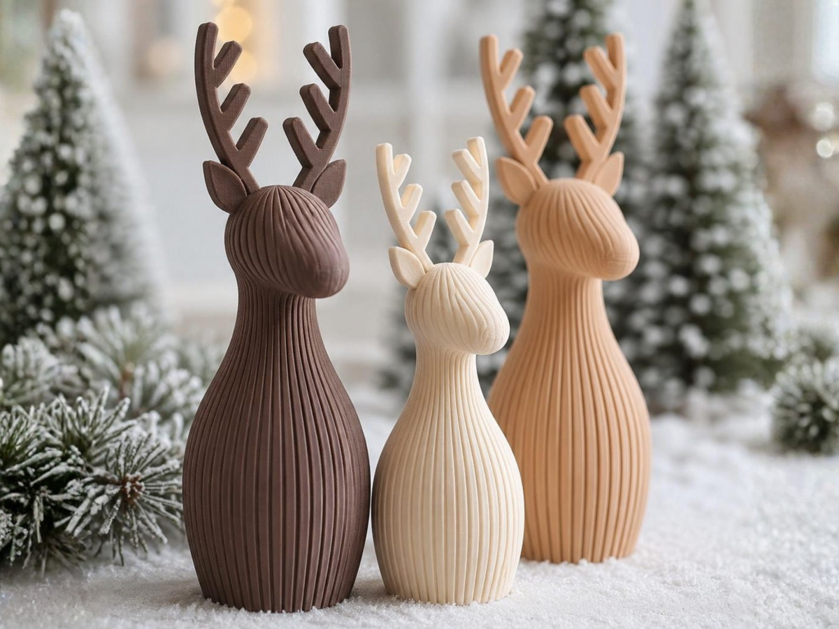Japandi-Set mit 3 Rentierfiguren für Weihnachten, 15, 12 und 9 cm