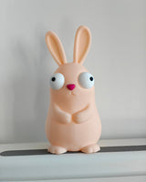 Close-up of the movable googly eyes on the goofy Easter bunny figure