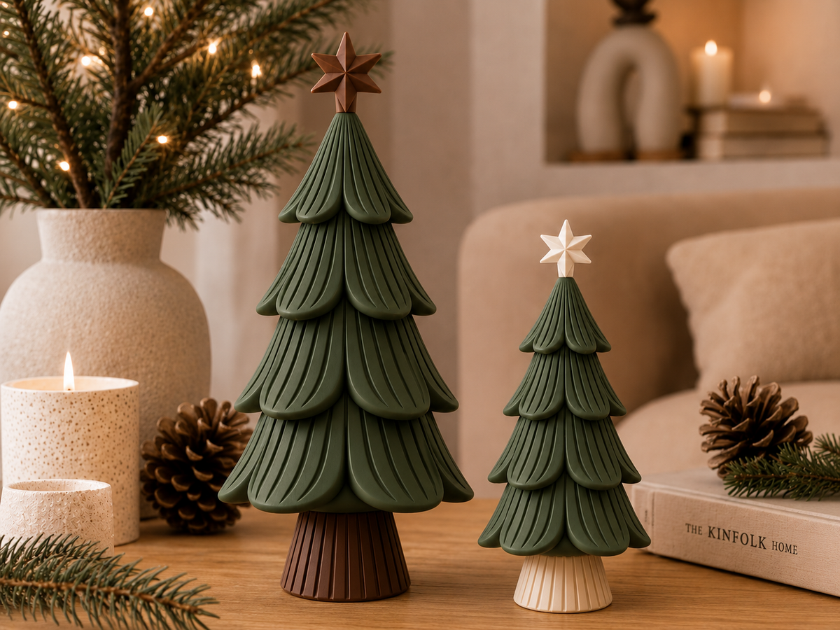 Japandi-Weihnachtsbaum – skulpturale Baumfigur im nordischen Stil, 15 cm