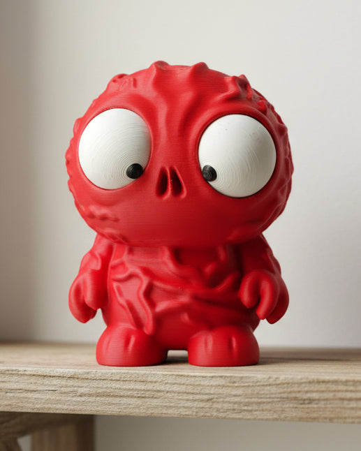 Vecna Stranger Things figure styled on a desk next to a keyboard, small fun character with googly eyes