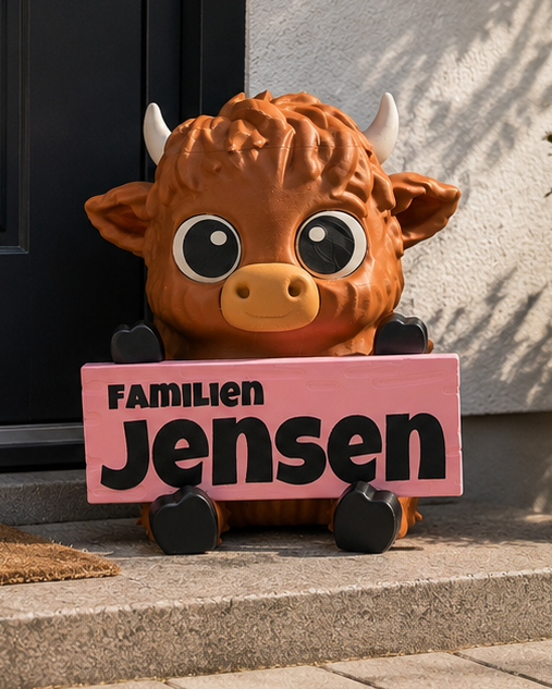 Willkommensschild mit Highland-Kuh 28 cm – Personalisiertes Namensschild