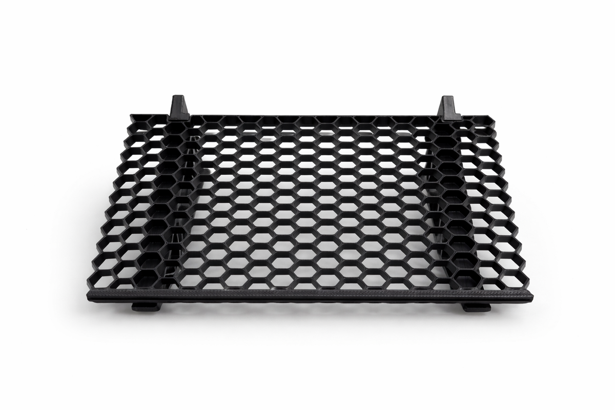 Close-up of seamless connector mechanism allowing multiple shelves to link together horizontally