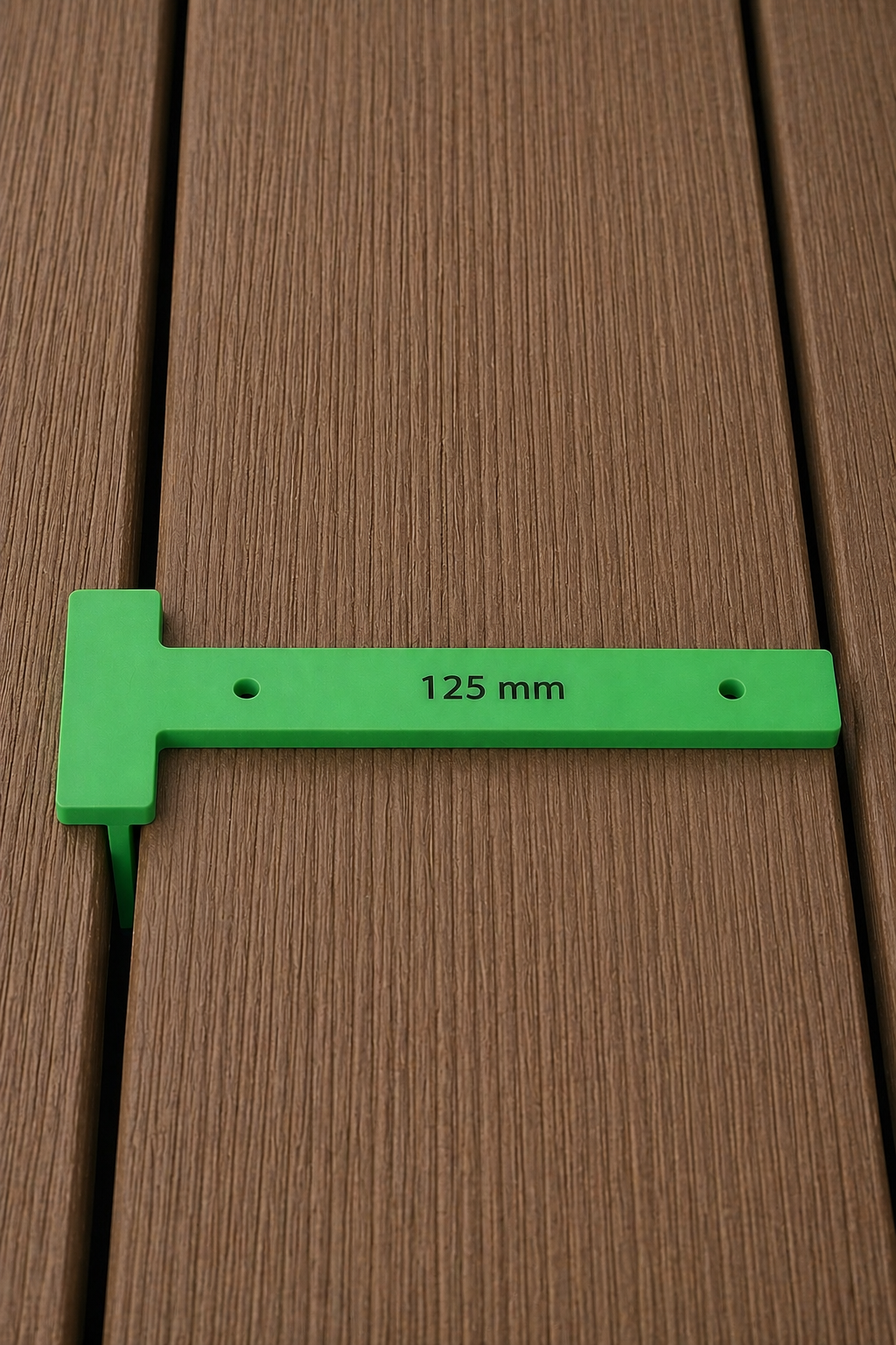 Three plastic decking drill jigs in different widths with engraved size measurements