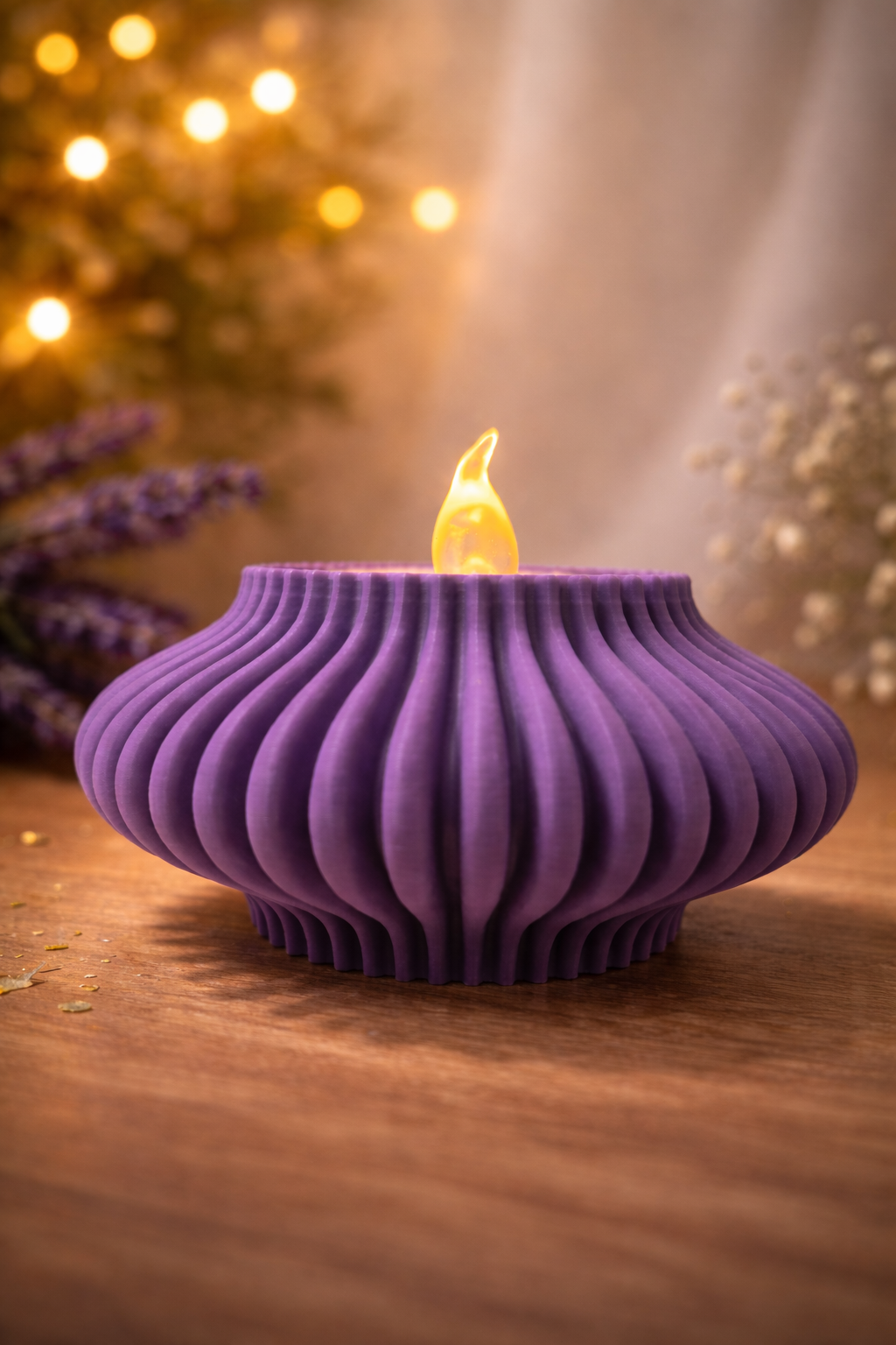 Round tea light holder from above displaying circular shape and evenly spaced ridges