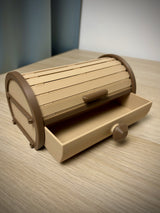 Zylindrische Aufbewahrungsbox mit Rollldeckel und Ausziehschublade