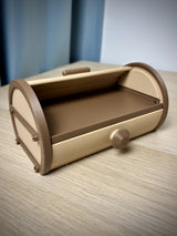 Zylindrische Aufbewahrungsbox mit Rollldeckel und Ausziehschublade