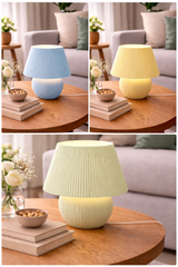 Mint green RGB LED desk lamp with ribbed mushroom shape and remote control
