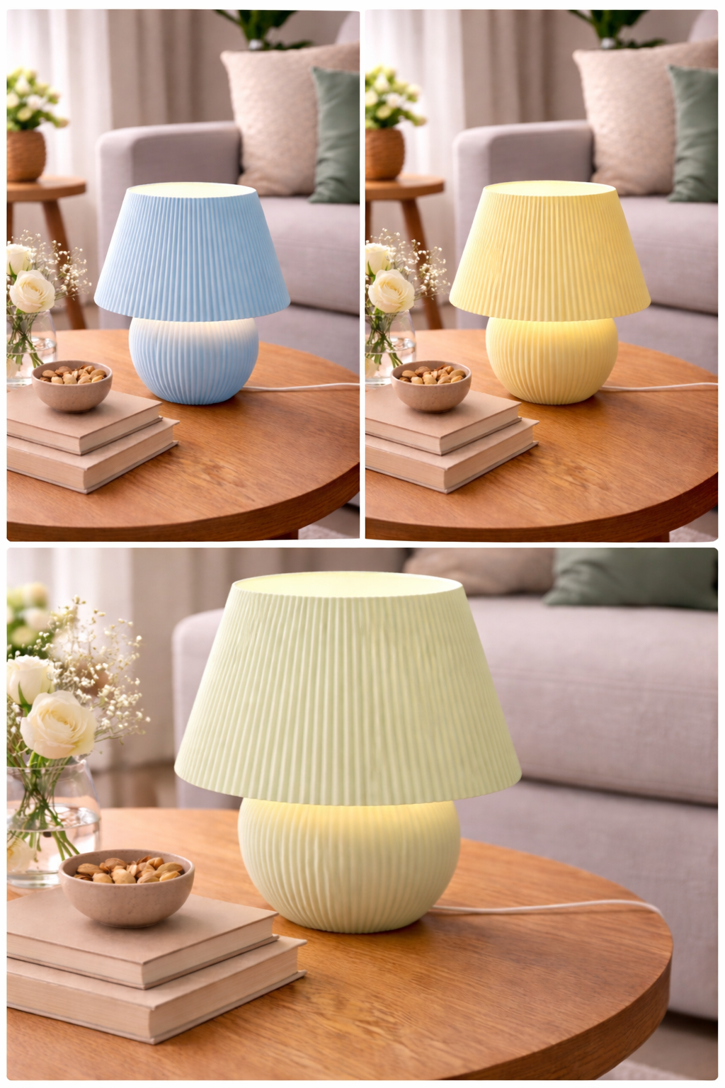 Mint green RGB LED desk lamp with ribbed mushroom shape and remote control