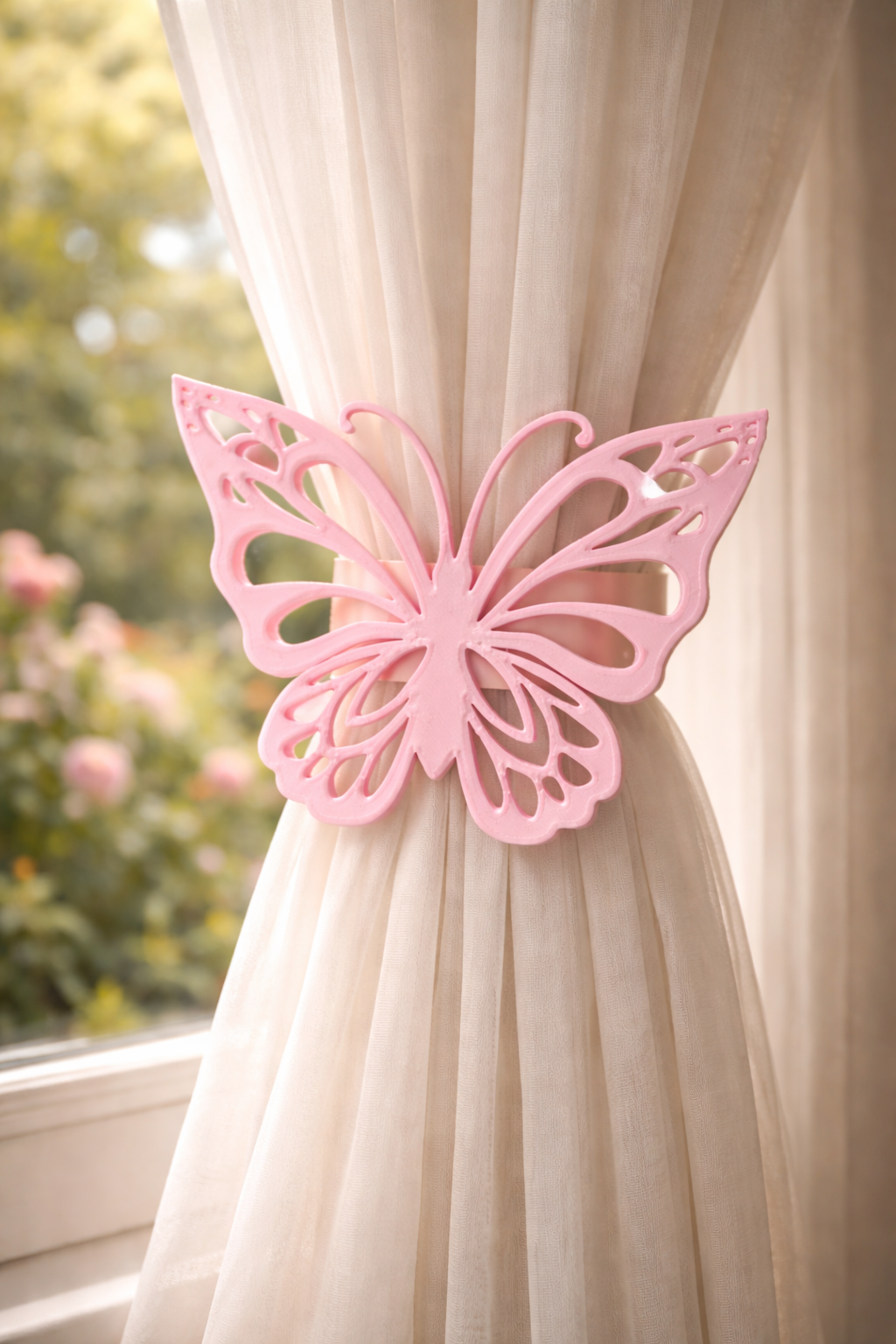 Pink sommerfugl gardinholder med udskåret design til stue og soveværelse