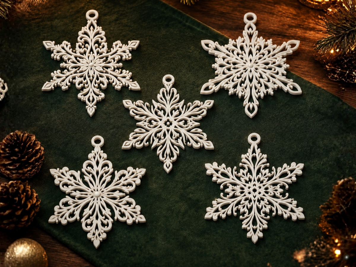 Schneeflocken für den Weihnachtsbaum – Set mit 5 filigranen Schneeflocken