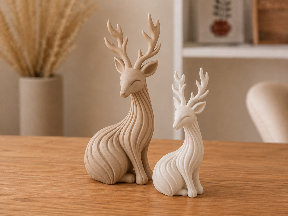 Hirschfigur – Hirschpaar im Japandi-Stil, 15 und 12 cm