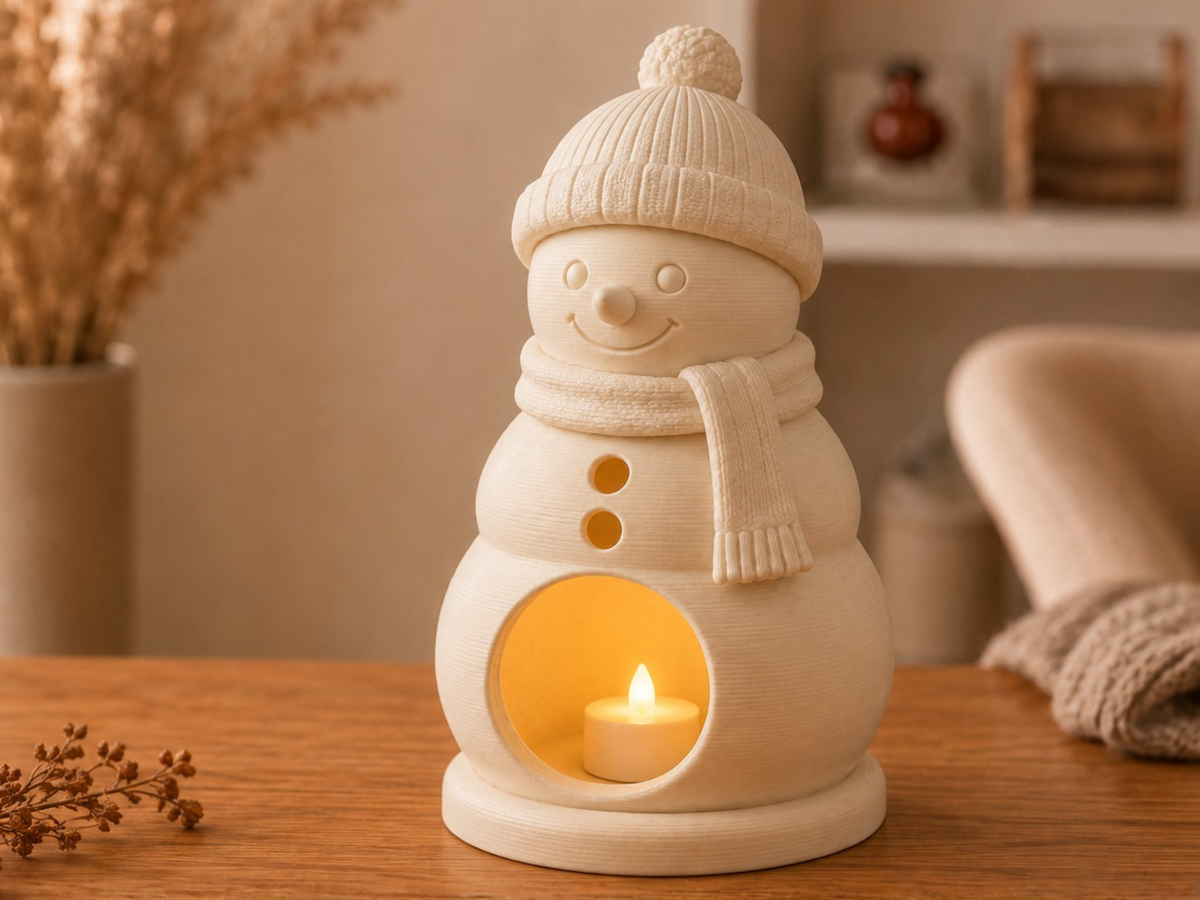 Schneemann für Teelichter mit Mütze und Schal – 12 cm