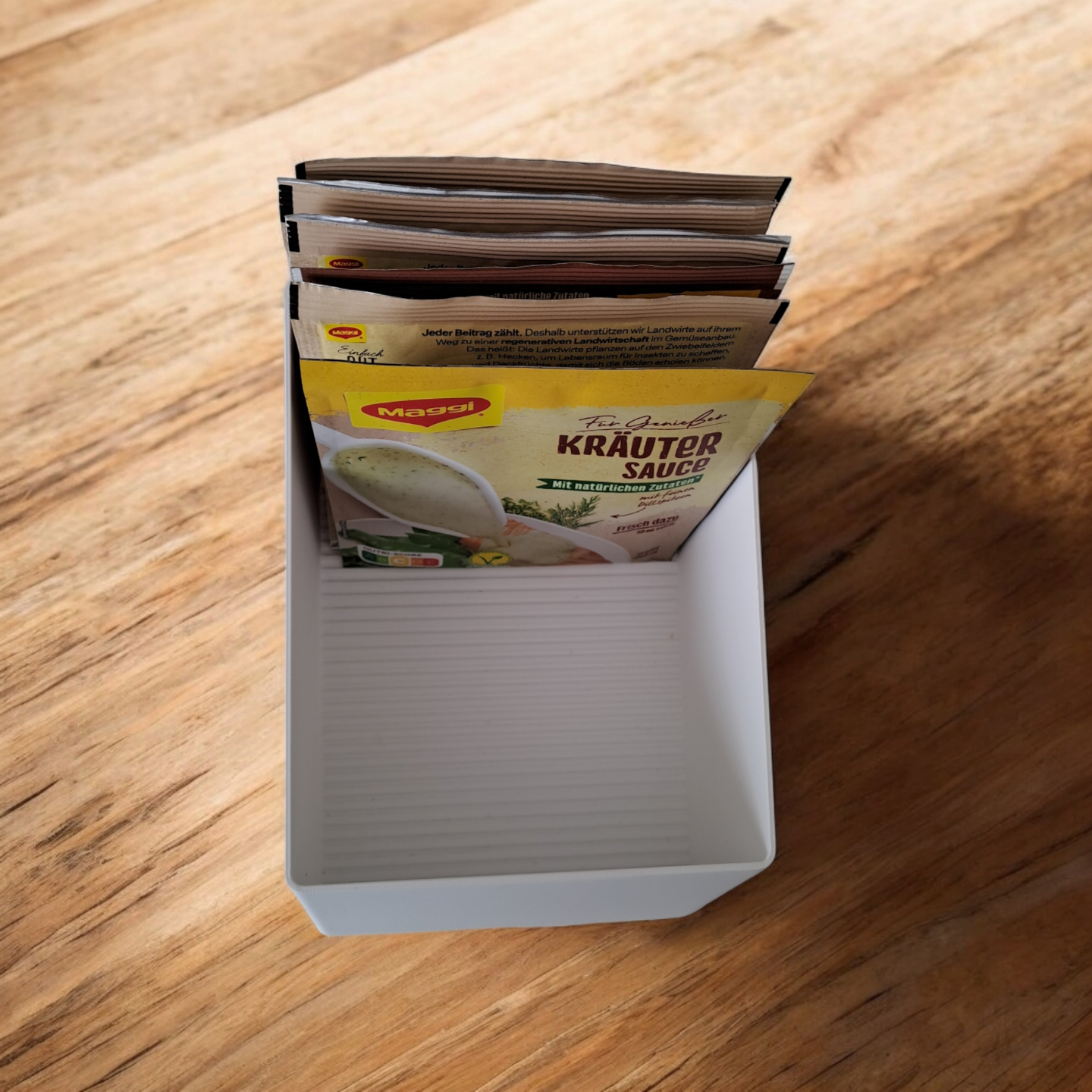 Textured ribbed base of the kitchen ingredient organizer, detail view