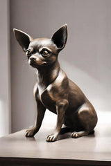Close-up of minimalist chihuahua sculpture showing clean profile and alert posture