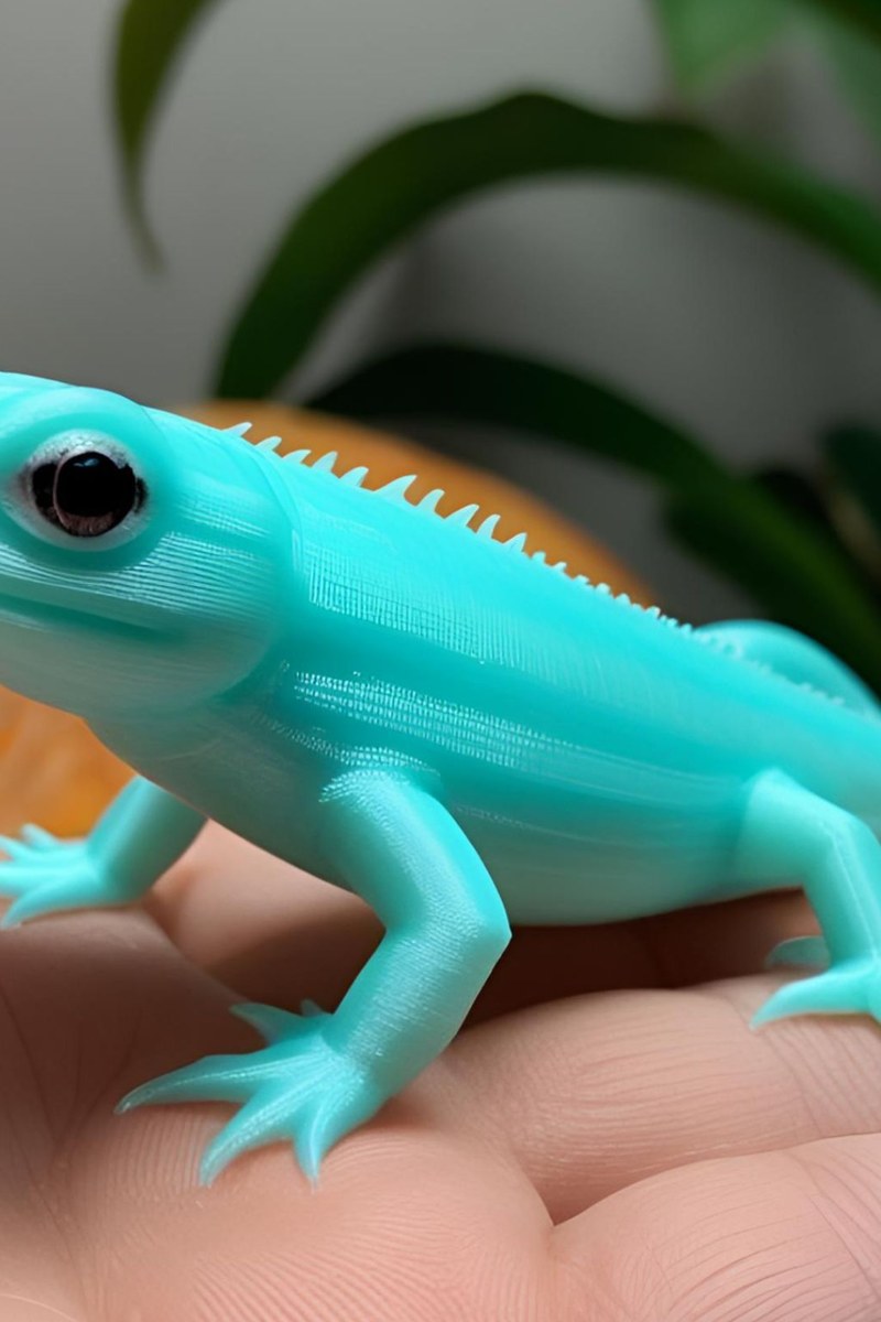 Close-up of a cute gecko figurine with detailed features and playful proportions