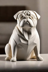 Close-up of minimalist pug sculpture showing soft, rounded forms and smooth surface