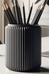 Close-up of ribbed pencil holder showing vertical texture detail