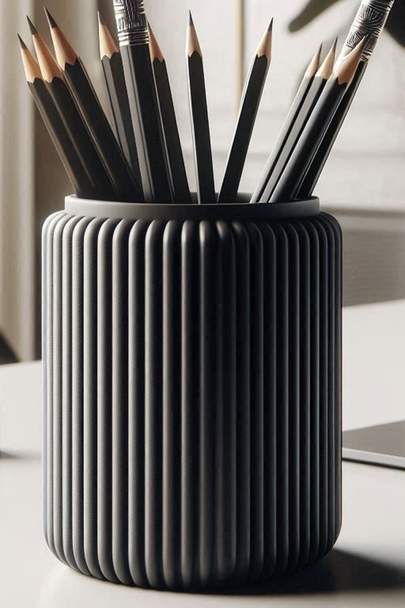 Close-up of ribbed pencil holder showing vertical texture detail