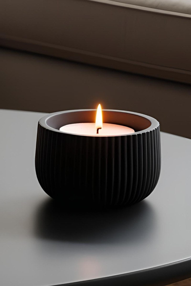 Close-up of ribbed tealight holder showing vertical texture detail