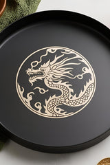 Square dragon tray with carved relief center detail, minimalist design