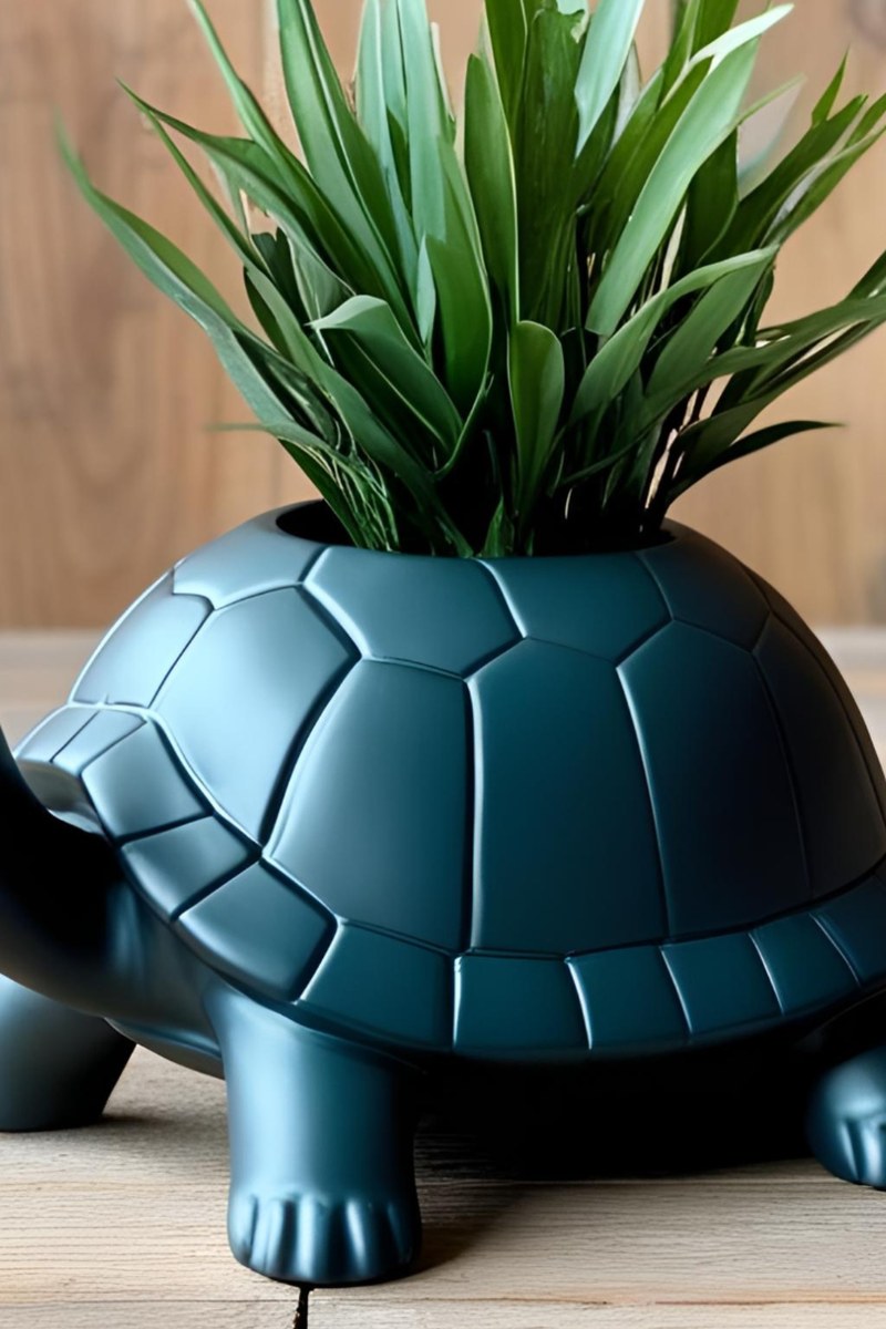 Close-up of cute turtle planter with shell cavity for small plants