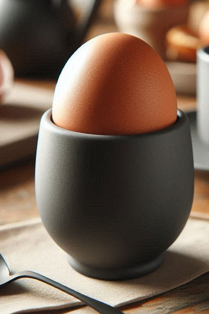 Minimalist egg cup with ring base, close-up view of clean geometric form