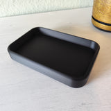 Minimalist catchall tray styled on entryway console with keys and coins