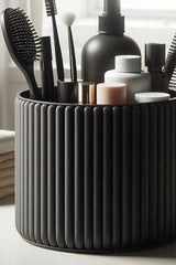Close-up of ribbed bathroom organizer cup showing vertical texture detail
