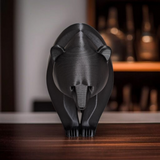 Detail of the abstract bear sculpture's contoured form and finish