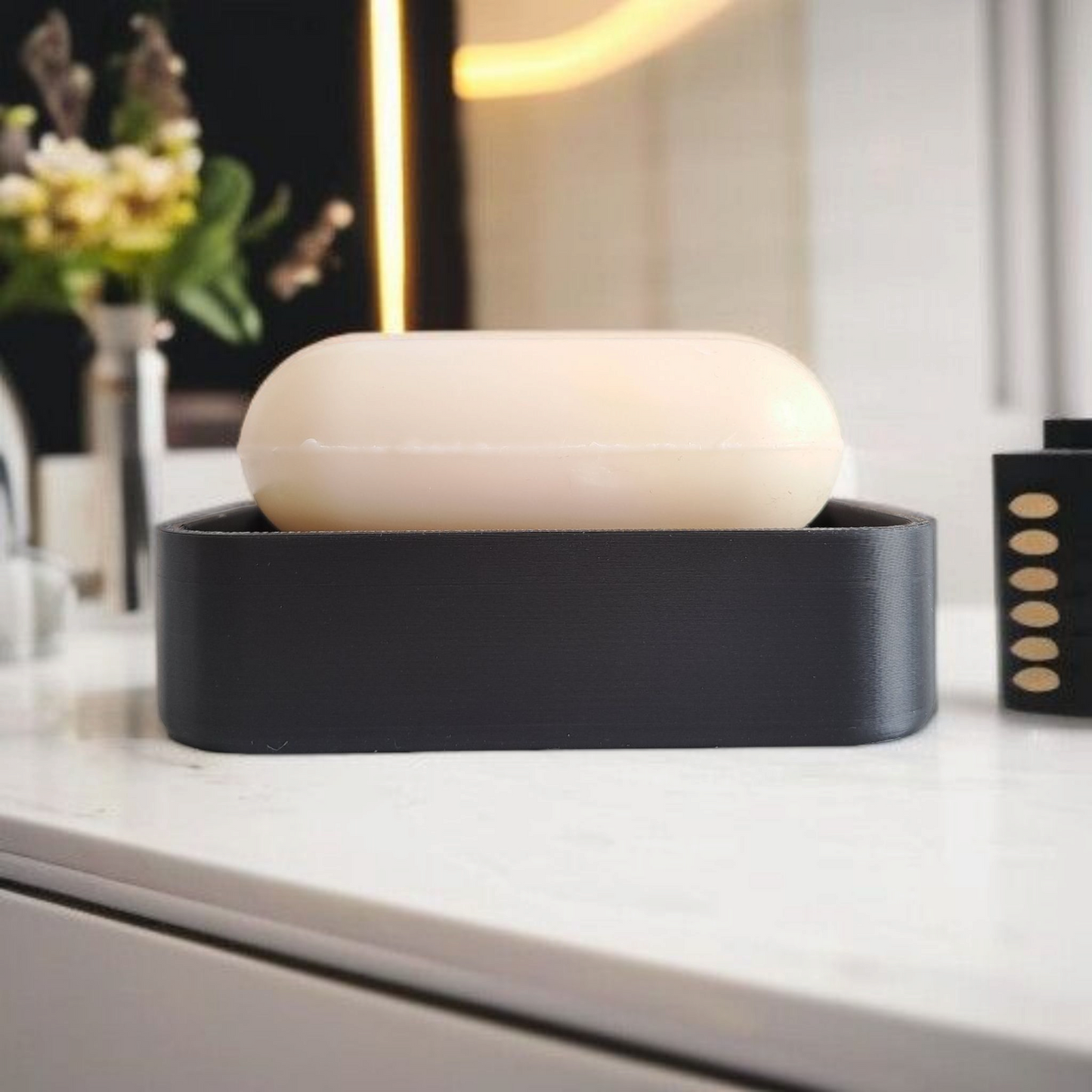 Detail of drainage ribs on white soap holder surface
