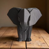 Detail of the angular trunk and ear segments of the minimalist elephant design