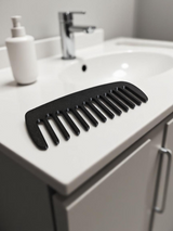 Detangle hair comb with alternating long and short staggered teeth, close-up view
