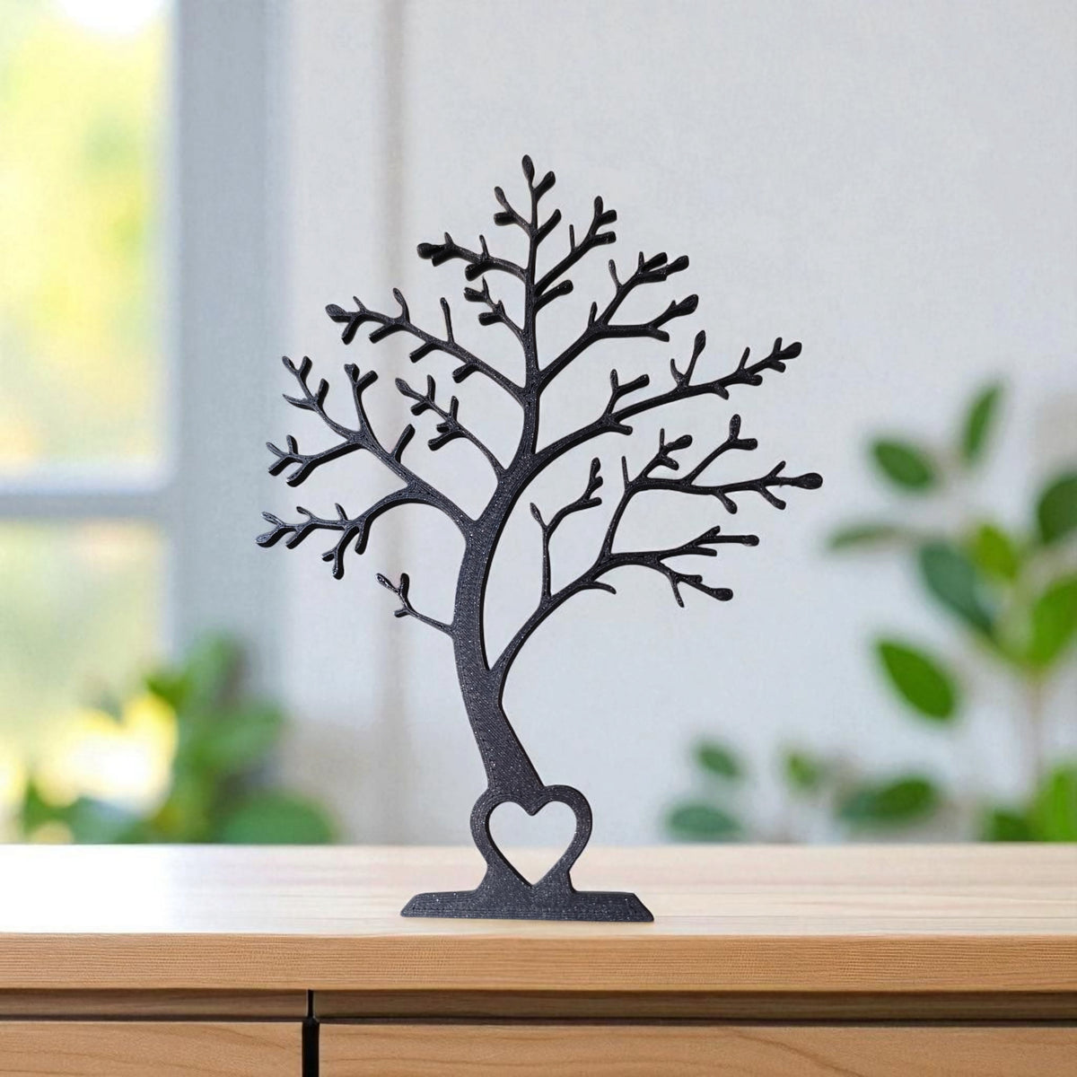 Side detail of minimalist tree decor showing the graceful curved profile