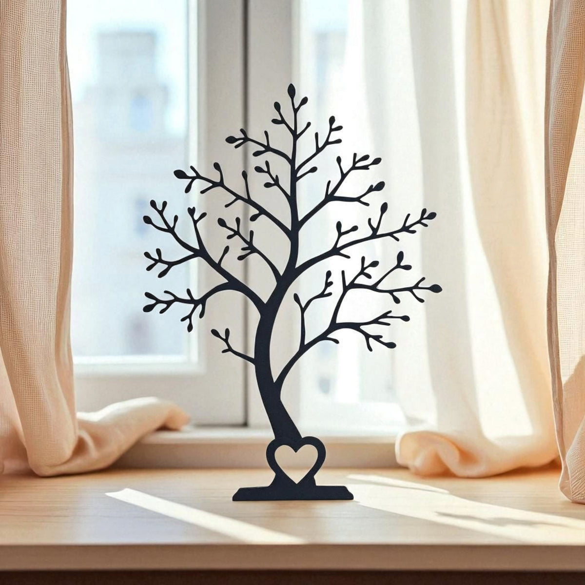 Minimalist tree decor silhouette viewed from the front, showing clean branch lines