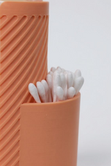 Detail of ribbed surface texture on minimalist bathroom organizer