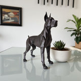 Minimalist great dane sculpture displayed on a light wooden shelf
