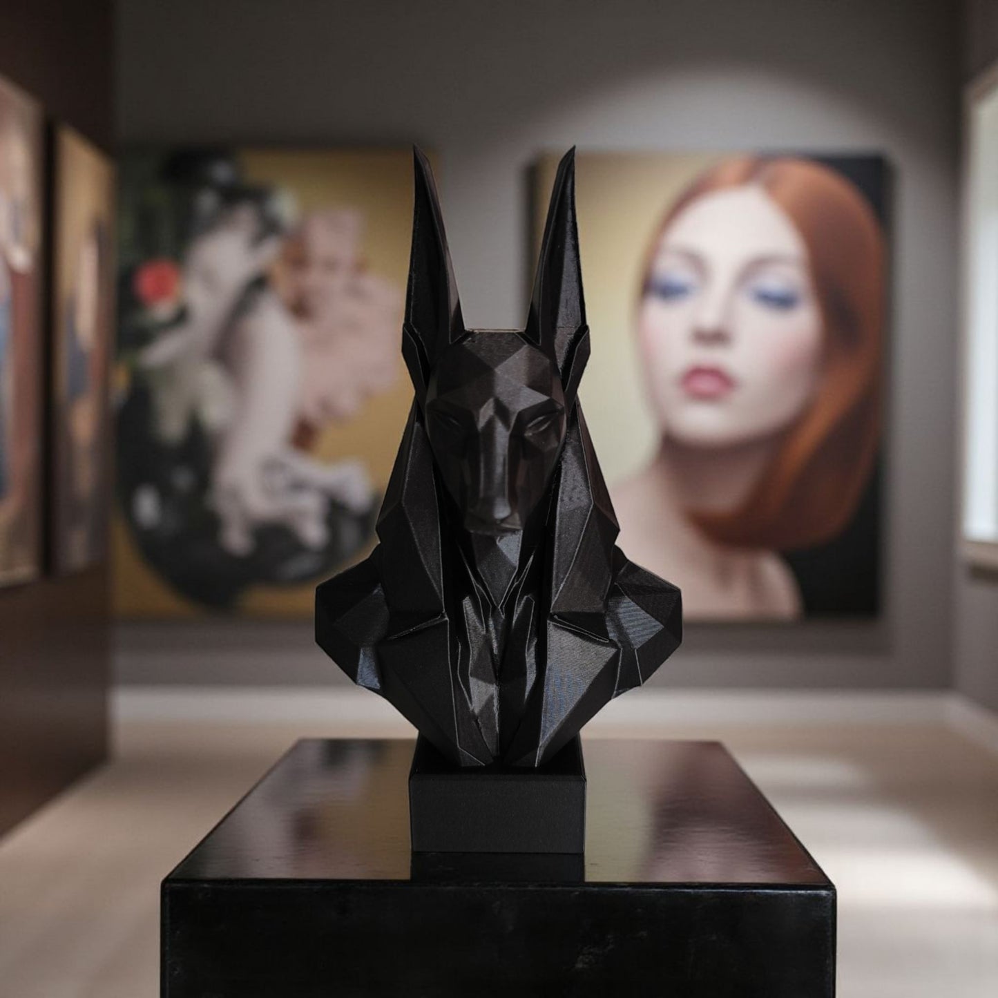 Detail of anubis profile and headdress with angular low poly planes