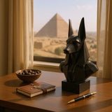 Close-up of low poly anubis bust showing faceted geometric surfaces