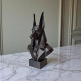 Close-up of low poly anubis bust showing faceted geometric surfaces