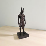 Close-up of low poly anubis statue showing geometric faceted surfaces and angular design