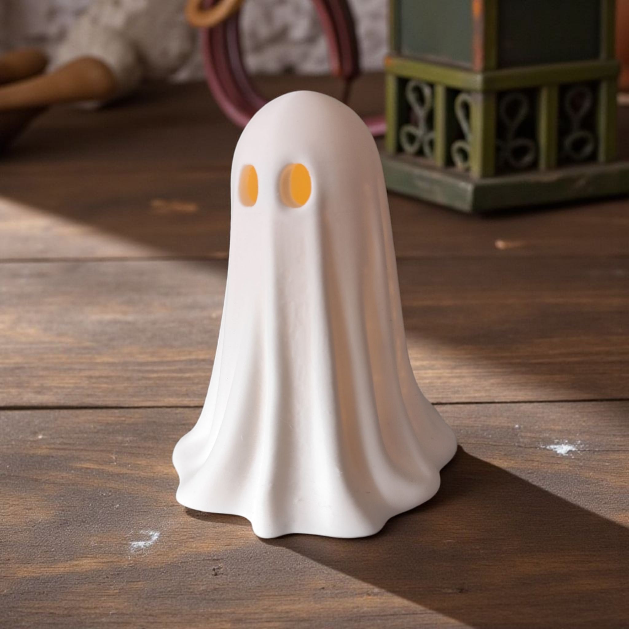 Close-up of halloween ghost form showing clean, minimalist silhouette