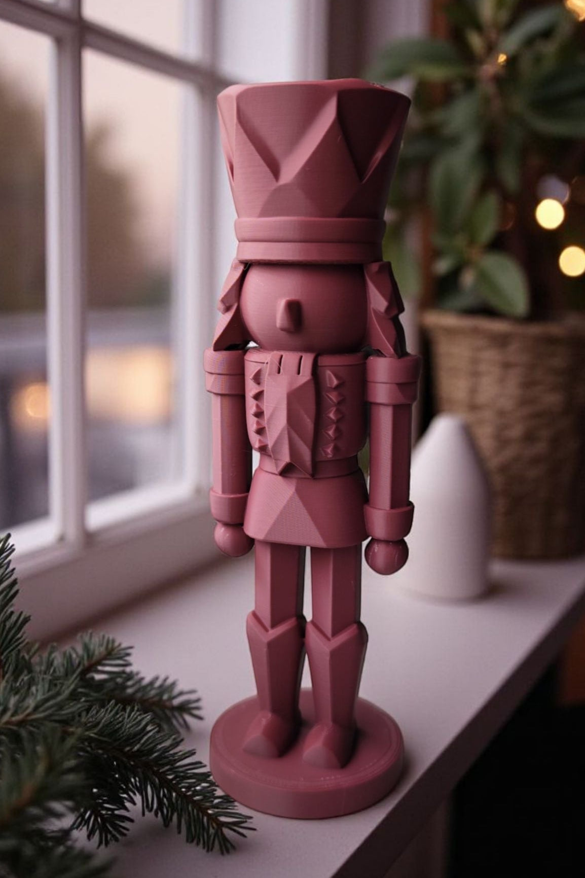 Close-up of the nutcracker's simplified form and refined surface detail