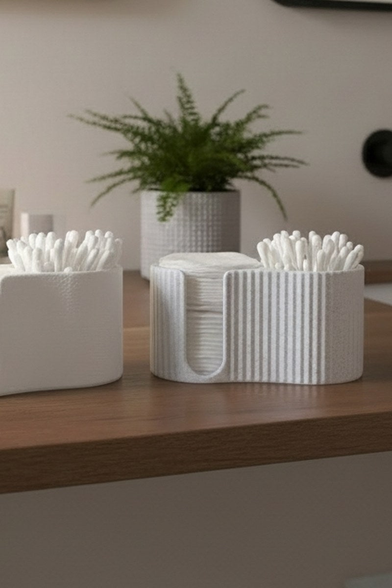 Ribbed cotton pad dispenser close-up showing textured surface detail