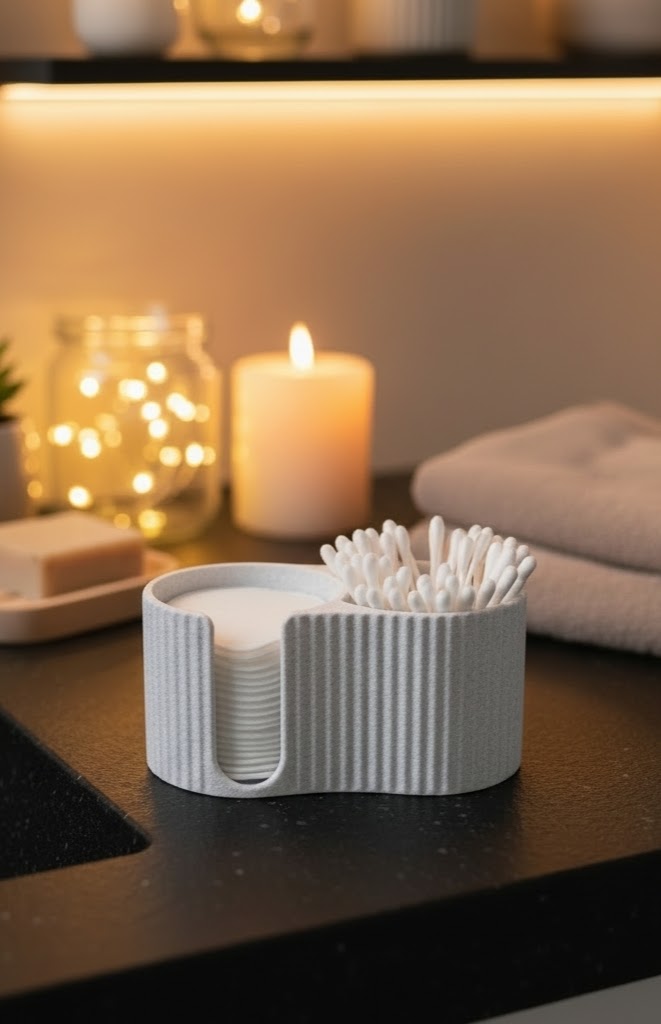Ribbed cotton pad dispenser close-up showing textured surface detail
