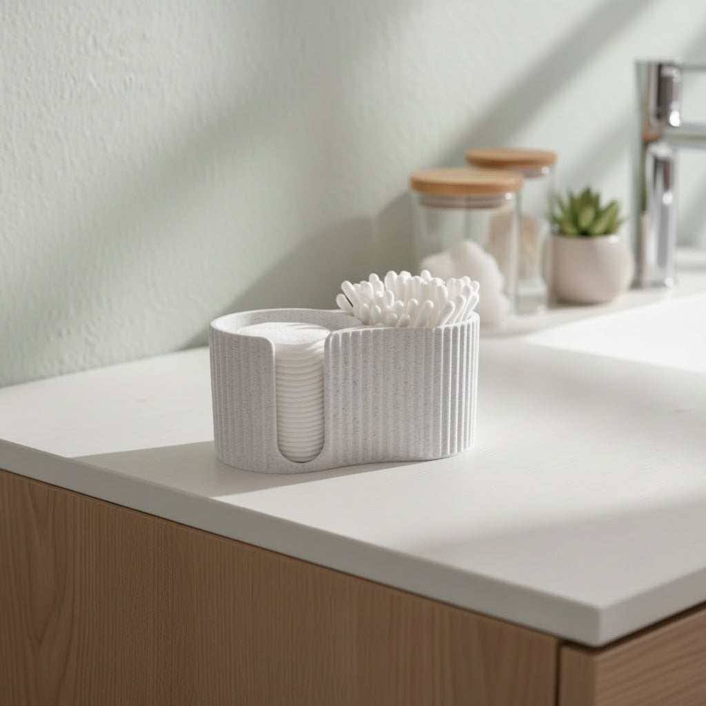Ribbed cotton pad dispenser close-up showing textured surface detail