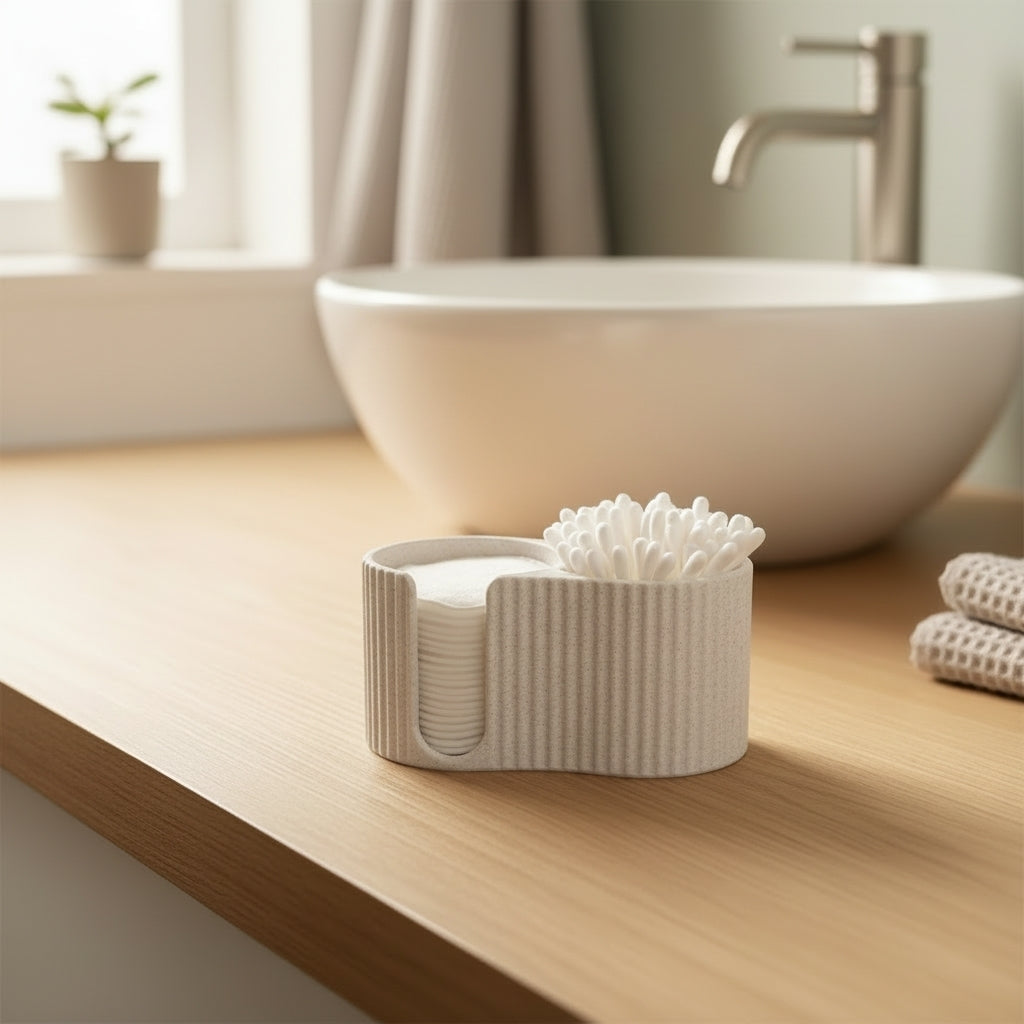 Ribbed cotton pad dispenser close-up showing textured surface detail