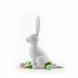 Close-up of modern ribbed Easter bunny decoration showing vertical line texture