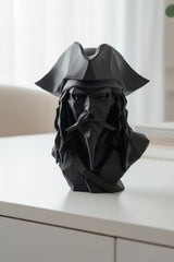 Close-up of low poly pirate bust showing geometric faceted surface detail