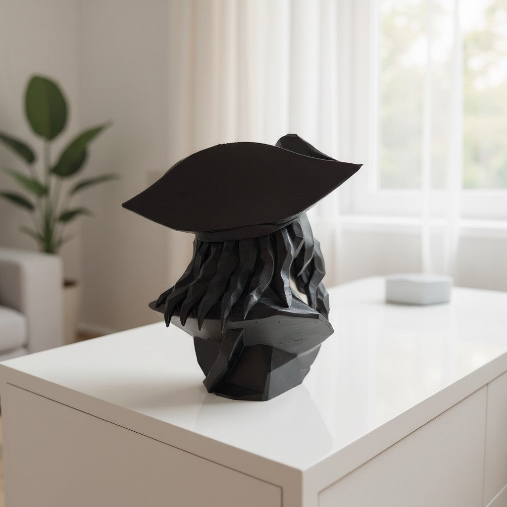 Sharp angular planes of pirate bust catching side light