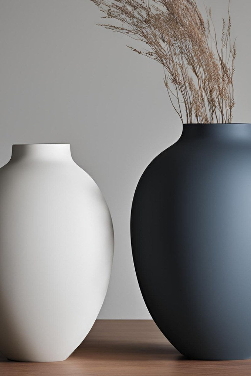 Close-up of modern amphora vase showing smooth curves and tapered neck